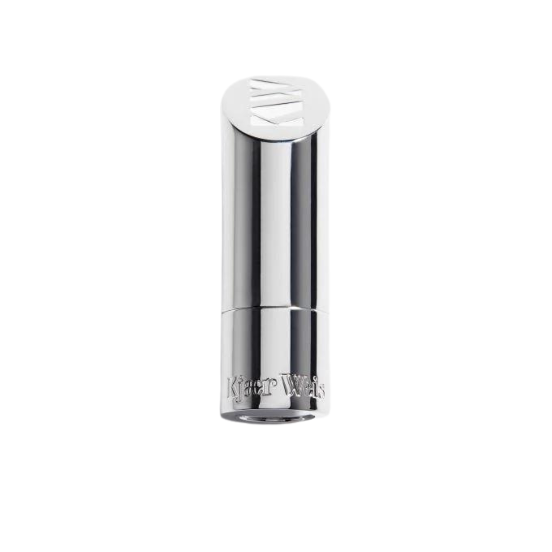 Kjaer Weis Lip Stick Sucré – silver lipstick tube, white background – makeup