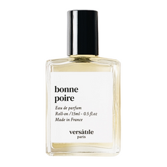 Bonne Poire Roll-on Perfume Oil in a 15ml glass bottle with black cap on white background, fragrance oil.