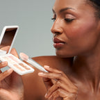 ReDimension Daily Glow Palette in a white palette against a grey background, makeup palette