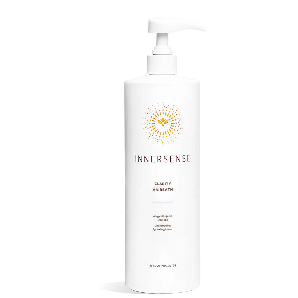 INNERSSENSE Clarity Hairbath – white pump bottle 946ml, gold logo on white background – hair care