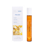 KORRES Philosia Eau de Toilette Roller – 10 ml, orangefarbene Glasflasche mit weißem Deckel, weißer Hintergrund – Parfüm