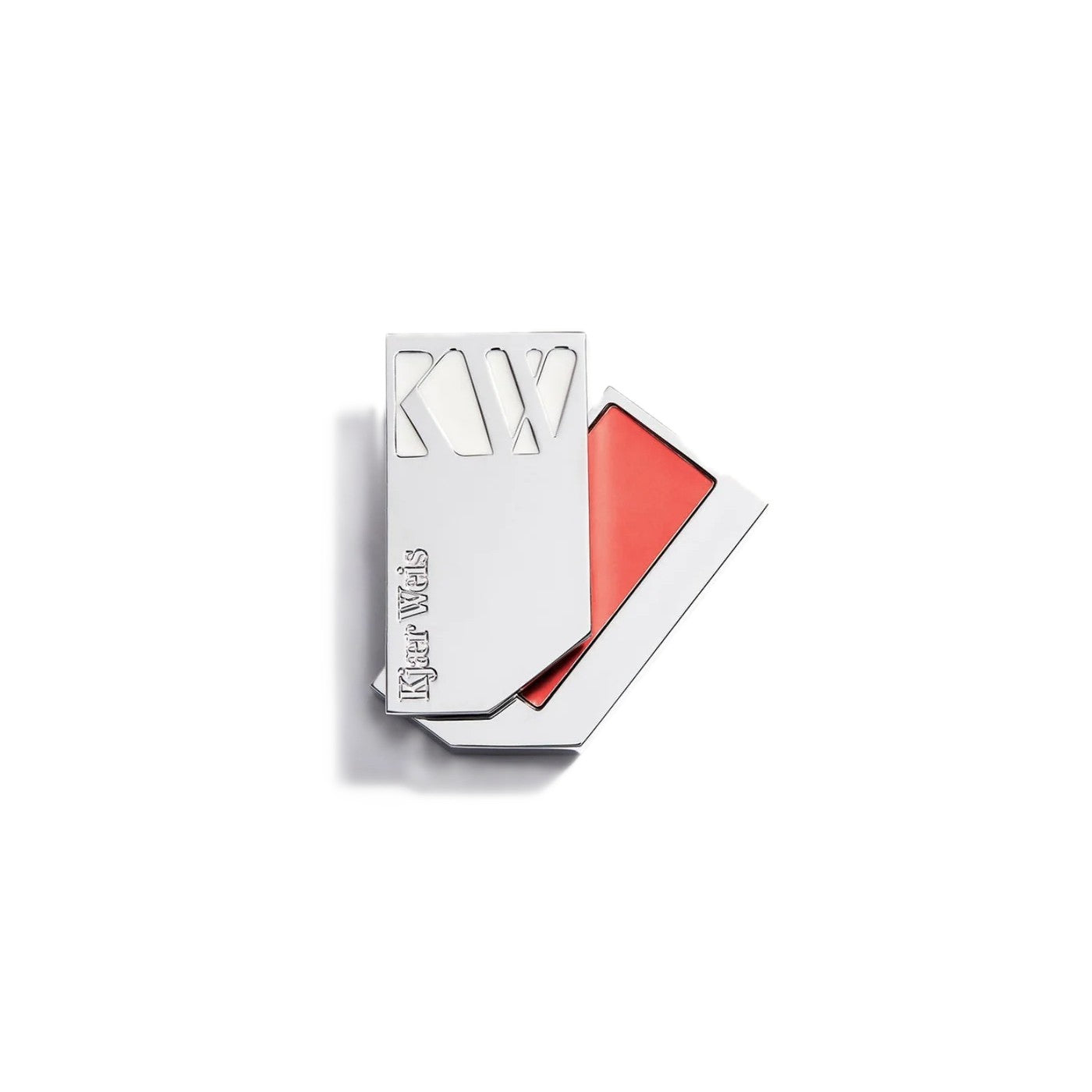 Kjaer Weis Lip Tint Refill – silbernes Rechteck, orangefarbener Stift, weißer Hintergrund – Lippenpflege
