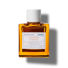 KORRES Cashmere Kumquat Eau de Toilette – amber glass bottle 50ml, white cap, white background – perfume