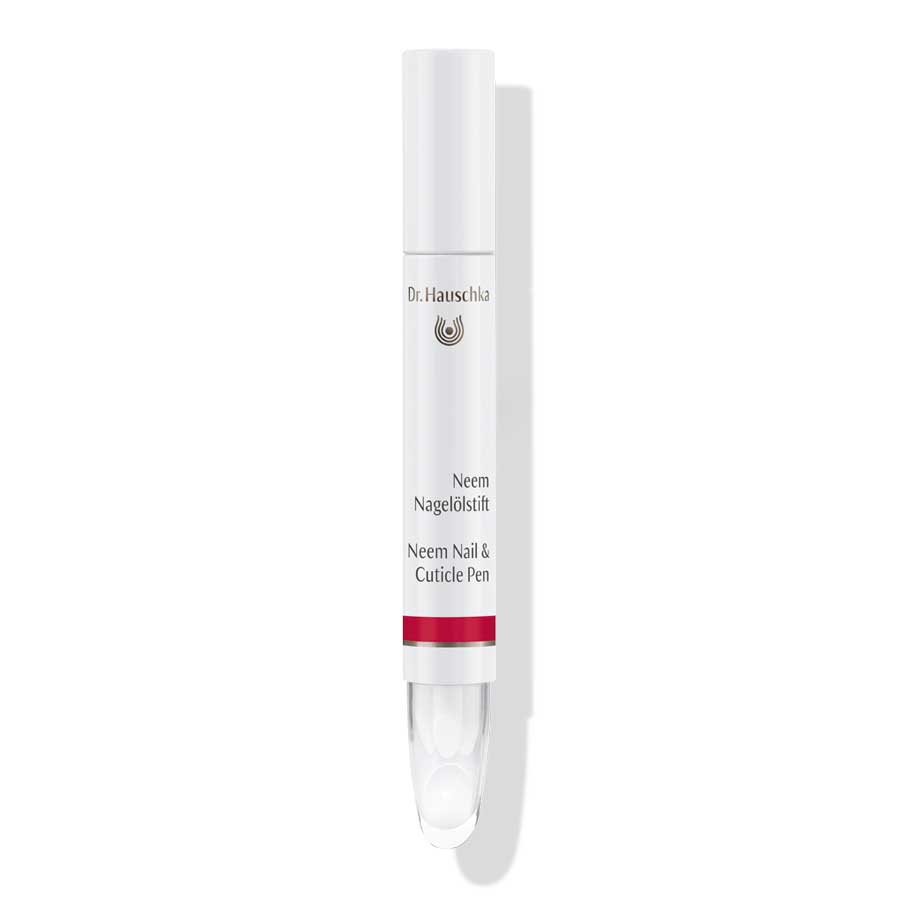 Dr. Hauschka Neem Nail & Cuticle Pen – white pen with red band, clear tip, white background – nail care