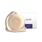 KLAR Men's Bath Soap with Rope – cream-colored soap, white box, blue text – skin care