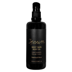 Ipsum Best Skin Body Oil Patchouli & Rose – black spray bottle 100ml, black cap, white background – body care