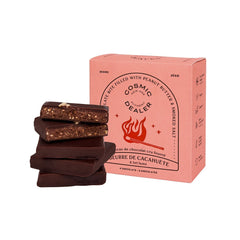 Cosmic Alchemy Dealer Chocolate – pink box with 4 pieces, peanut butter & smoked salt, white background