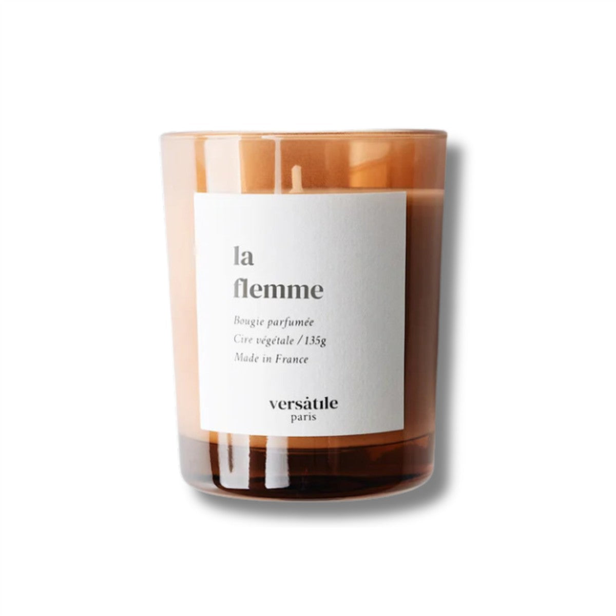 La Flemme scented candle in a brown glass jar, 135g, on white background, home fragrance