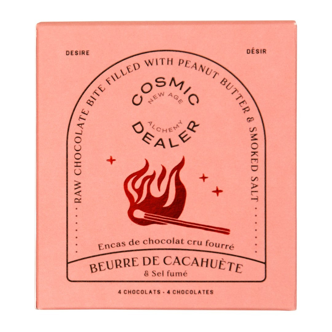 Cosmic Alchemy Dealer Schokolade – rosa Karton mit 4 Stücken, Erdnussbutter & geräuchertem Salz – Genuss