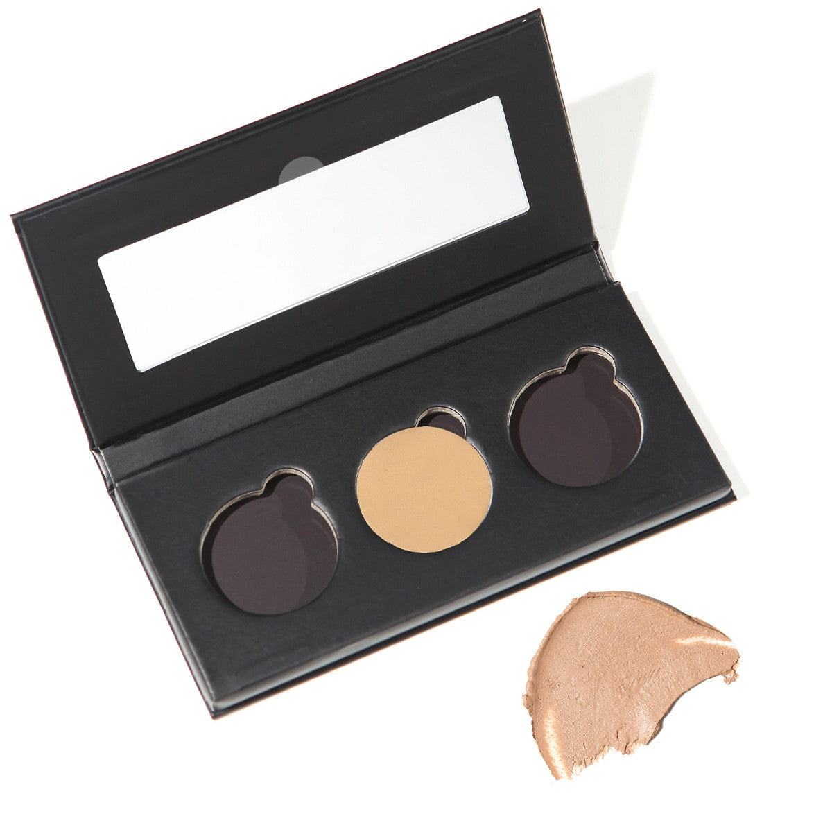 Wow Brow Eyebrow Pomade Light Refill – black palette with mirror, beige shade, white background – eyebrow styling