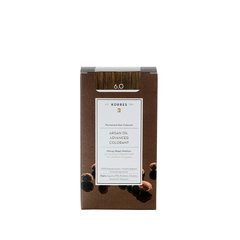 KORRES Argan Oil Permanent Hair Colorant 6.0 – brown cardboard box, white background – hair care