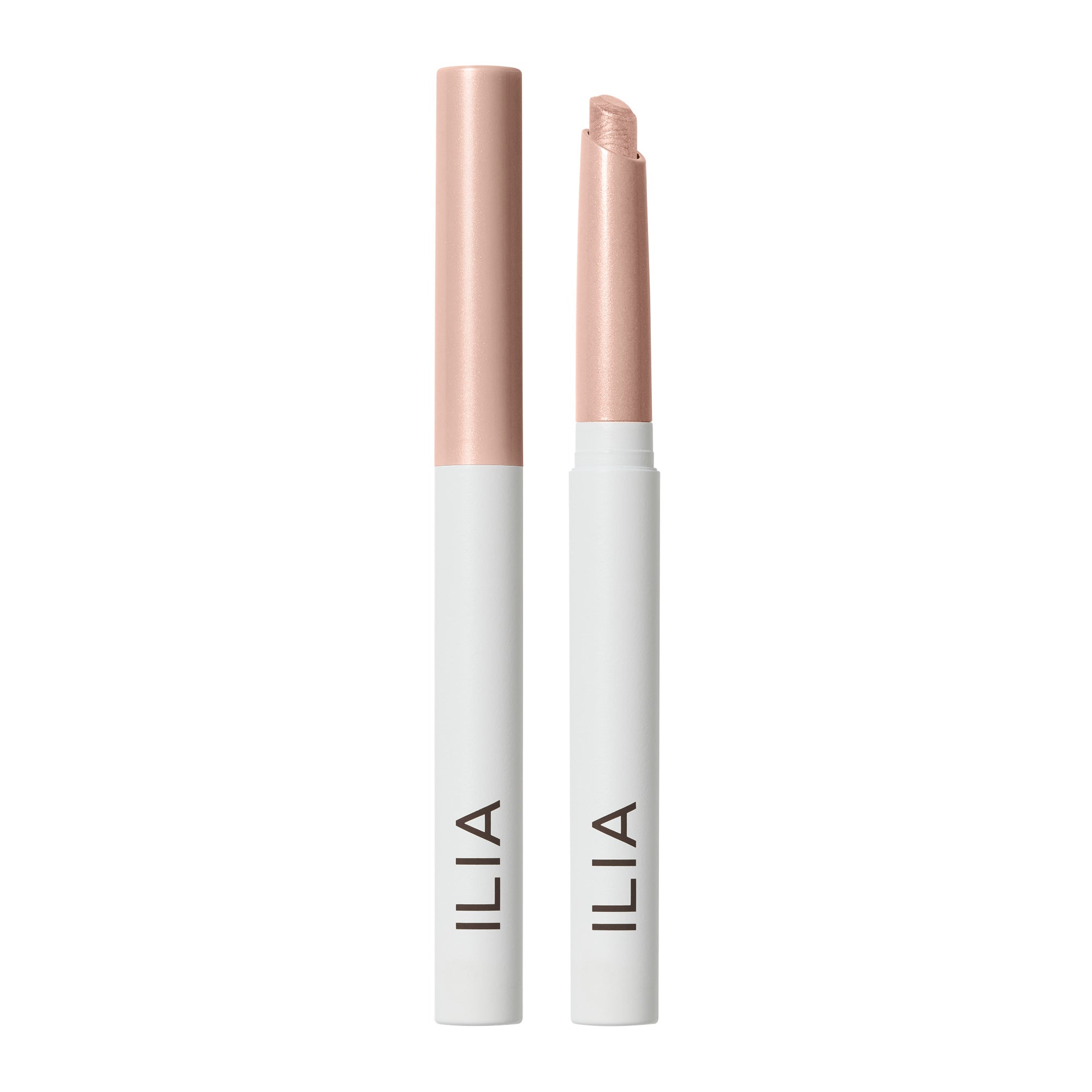 ILIA Eye Stylus Shimmer in einer weißen Tube mit roségoldener Kappe auf weißem Hintergrund, Lidschatten