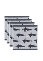 Orca Organic Cotton Washcloths – gray with black orcas, 4 pieces, white background – facial care