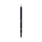 Dr. Hauschka Augenbrauenstift – dunkelblauer Stift mit Bürste, hellbraun, weißer Hintergrund – Augenbrauenstyling