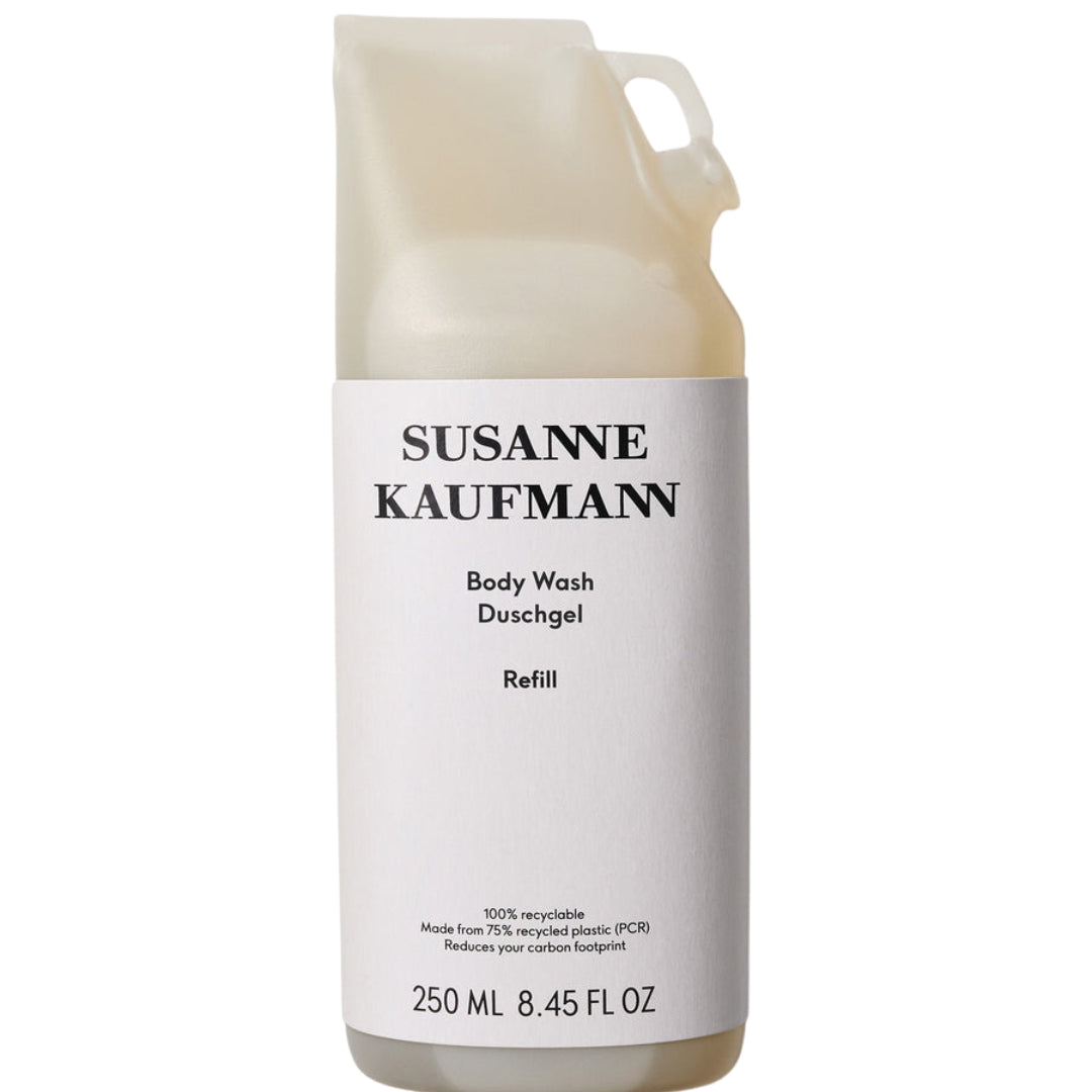 Susanne Kaufmann Duschgel Nachfüllpackung, weiße Kunststoffflasche, 250 ml, weißer Hintergrund, Körperpflege