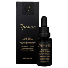 Ipsum Best Skin Face Oil Intense – black glass bottle 20ml with dropper cap, black background – skin care
