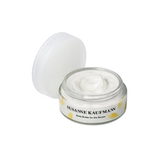 Susanne Kaufmann Body Butter for the Senses in a glass jar with white lid on white background, skin care