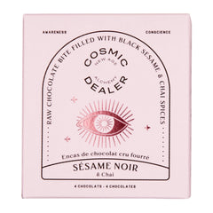 Cosmic Alchemy Dealer chocolate box – pink packaging with 4 pieces, black text, white background – wellness