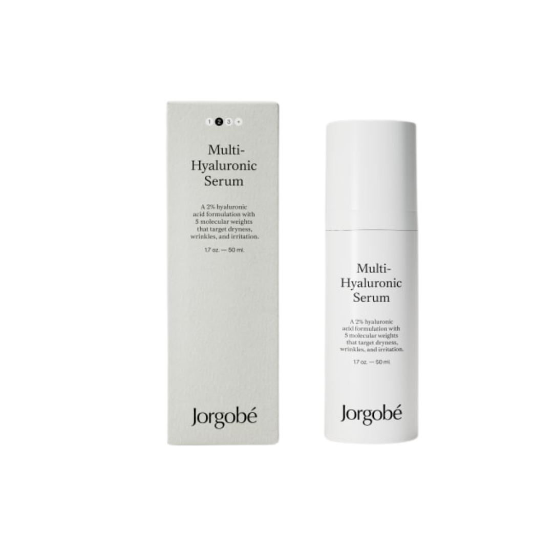 Jorgobé Multi-Hyaluronic Serum – weißes Fläschchen 50ml, weißer Verschluss, weißer Hintergrund – Hautpflege