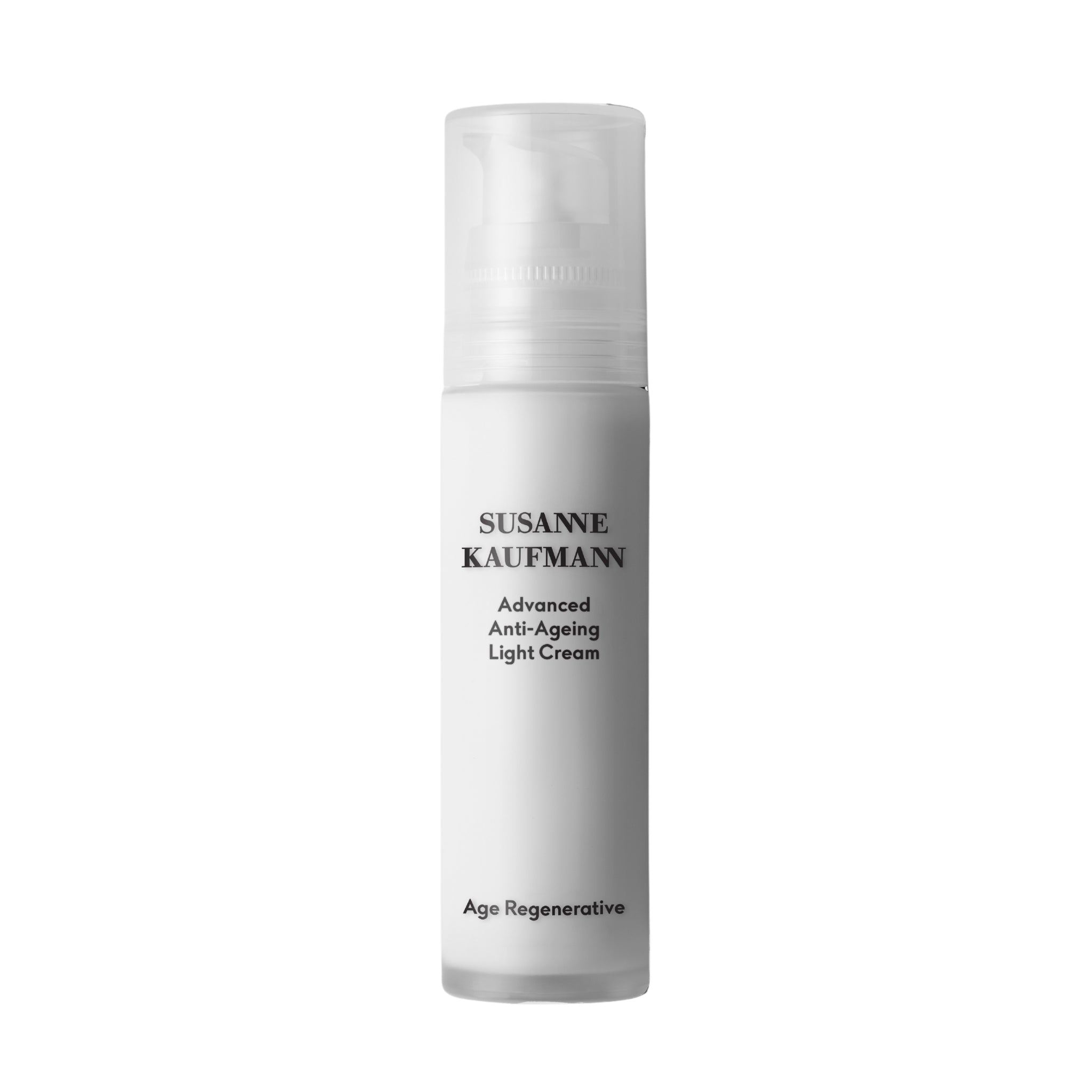 Susanne Kaufmann Advanced Anti-Ageing Light Cream in white pump bottle on white background, skin care