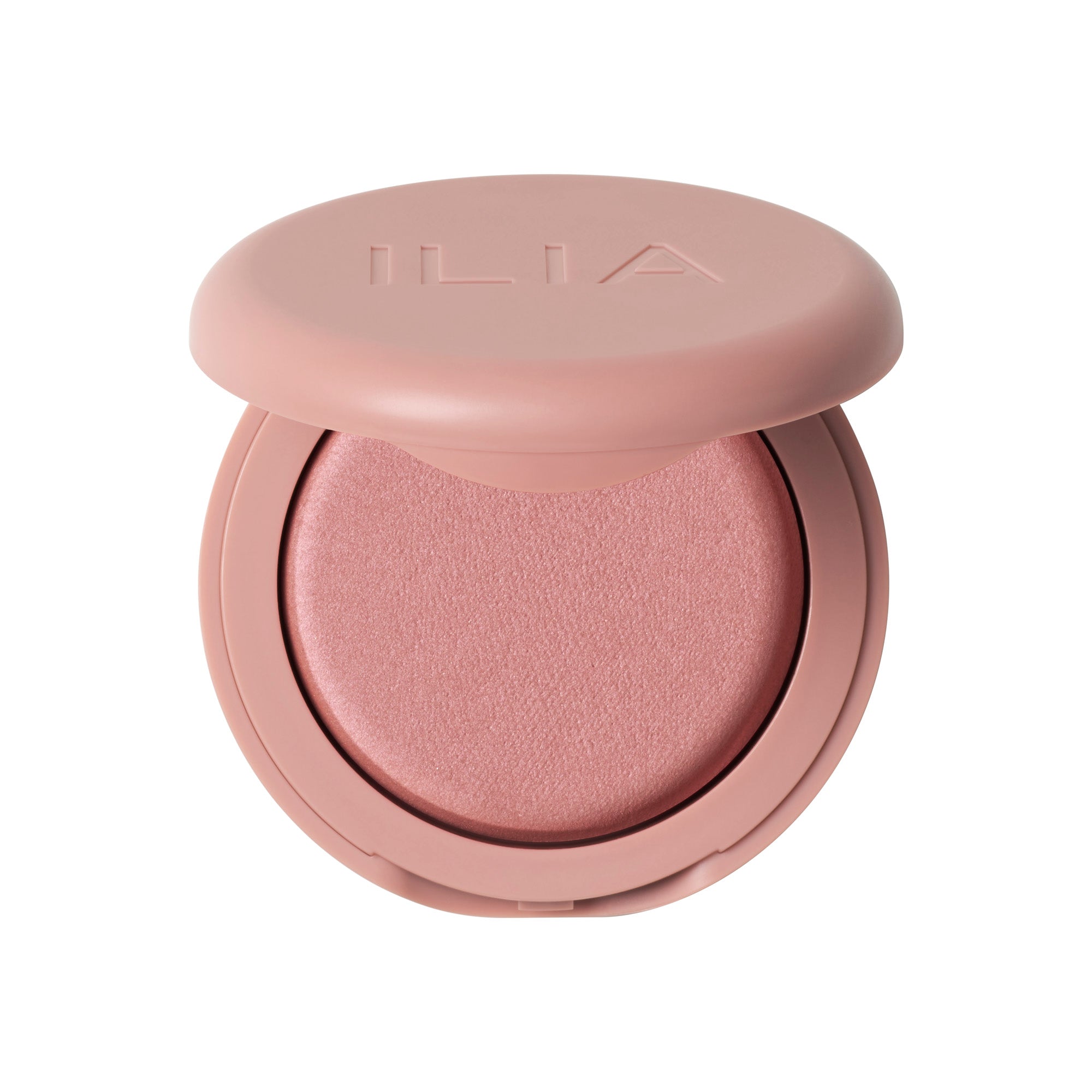 ILIA Soft Focus Blurring Blush in rosa rundem Tiegel mit Deckel auf weißem Hintergrund, Make-up