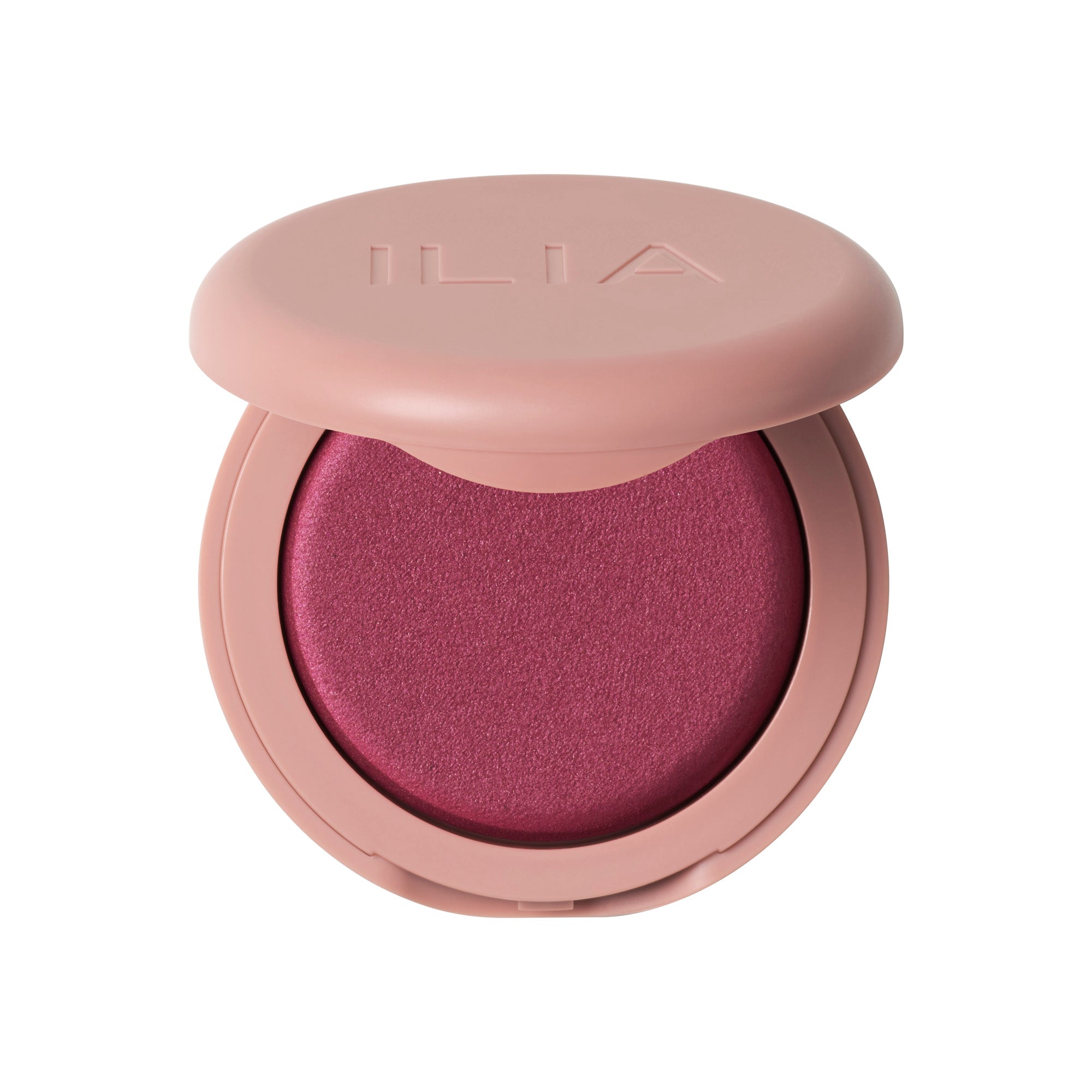 ILIA Soft Focus Blurring Blush in rosa Tiegel mit Deckel auf weißem Hintergrund, Make-up