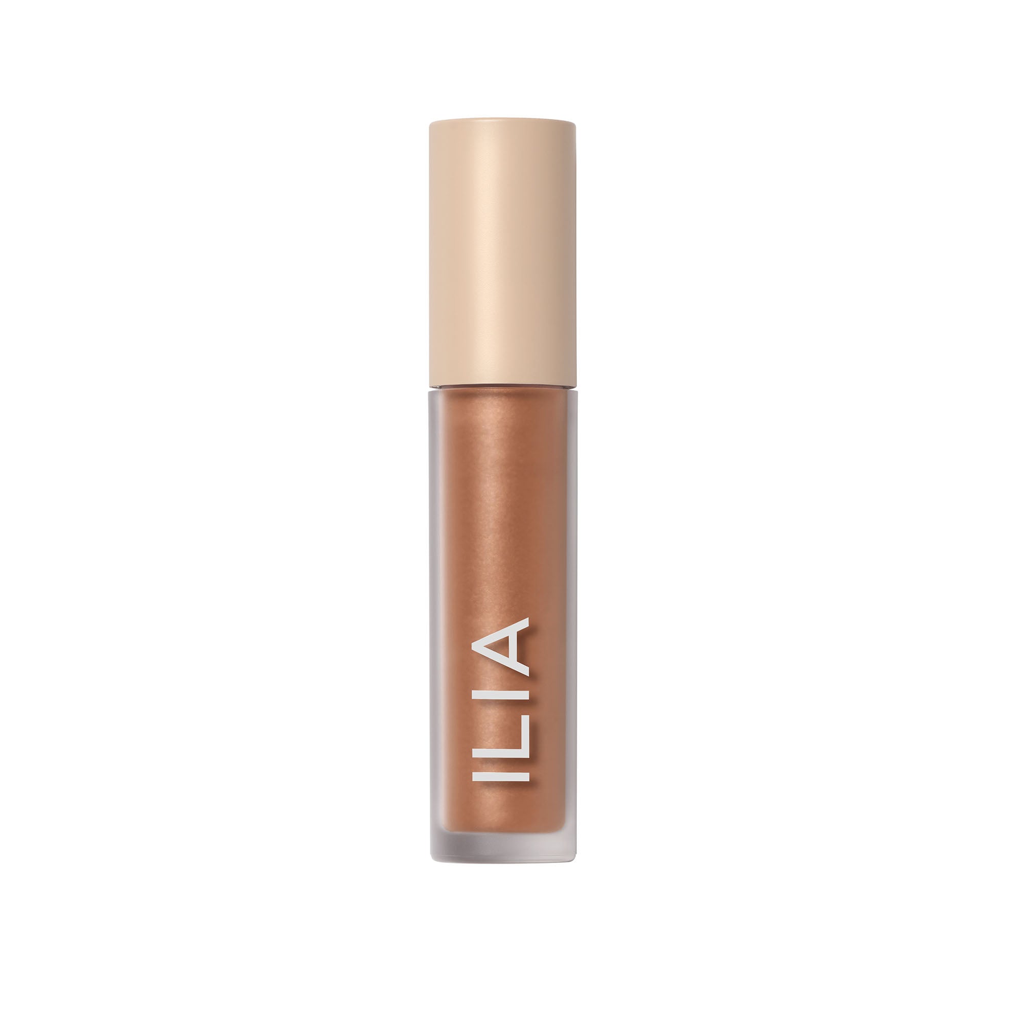 ILIA Liquid Powder Chromatic Eye Tint in Gold in einer Glasflasche mit Verschluss auf weißem Hintergrund, Augen-Make-up