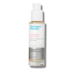 The Organic Pharmacy Collagen Gel Mask in einer Flasche mit Pumpe vor weißem Hintergrund, Hautpflege