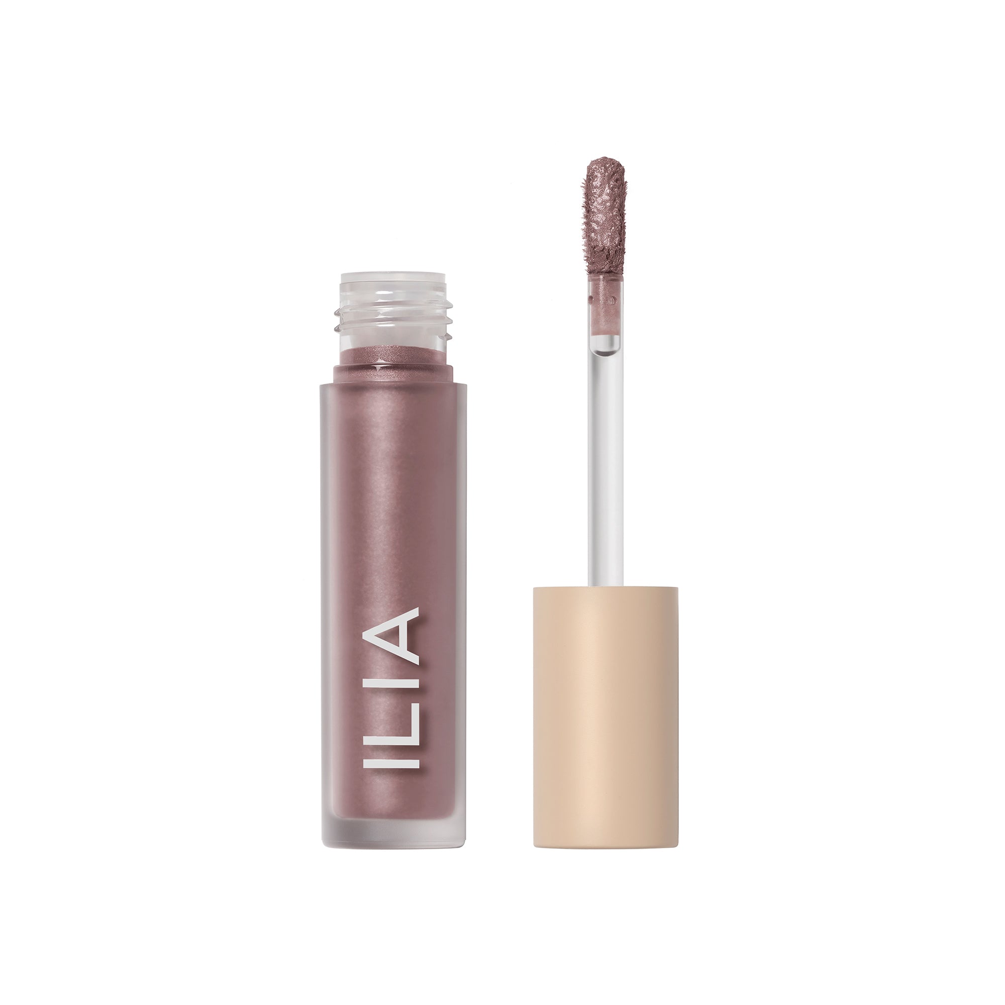 ILIA Liquid Powder Chromatic Eye Tint in taupefarben mit Applikator auf weißem Hintergrund, Lidschatten