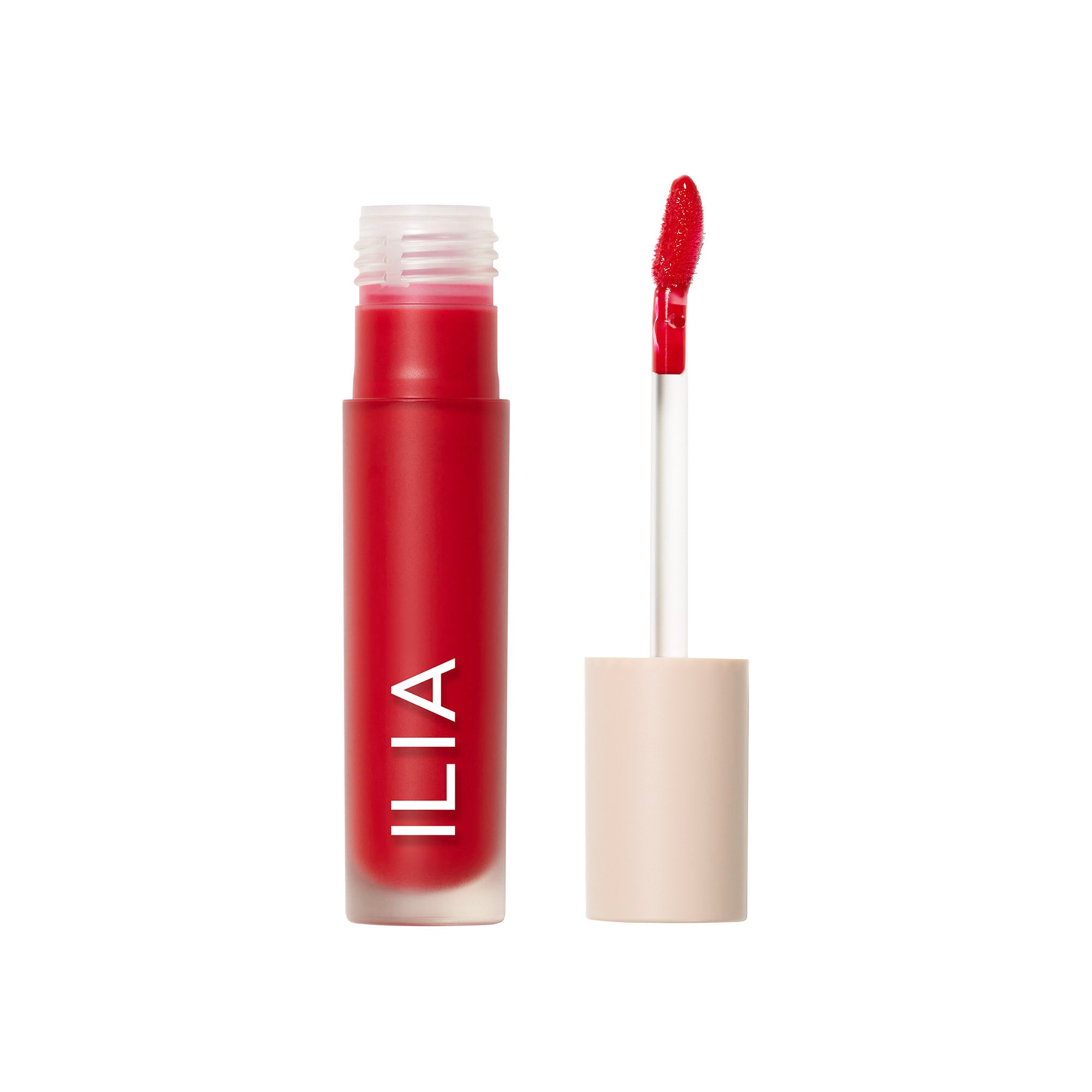 ILIA Overglaze Hydrating Lip Gloss mit weißem Verschluss auf weißem Grund, Lippenpflege.