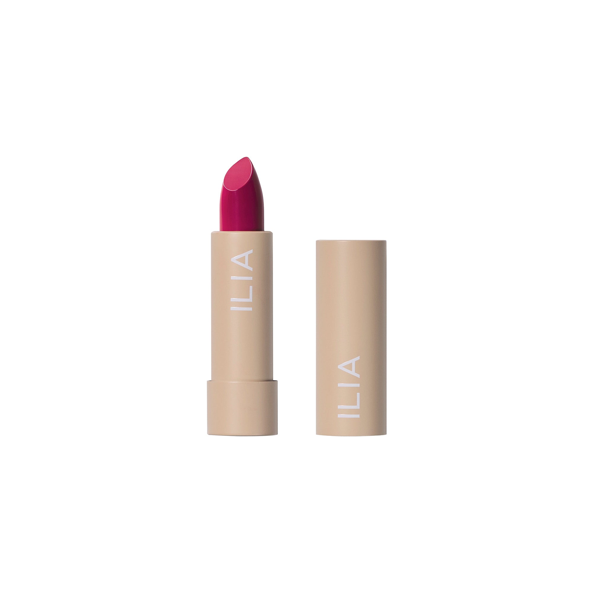 ILIA Color Block High Impact Lipstick in beiger Tube mit Deckel auf weißem Hintergrund, Lippenstift