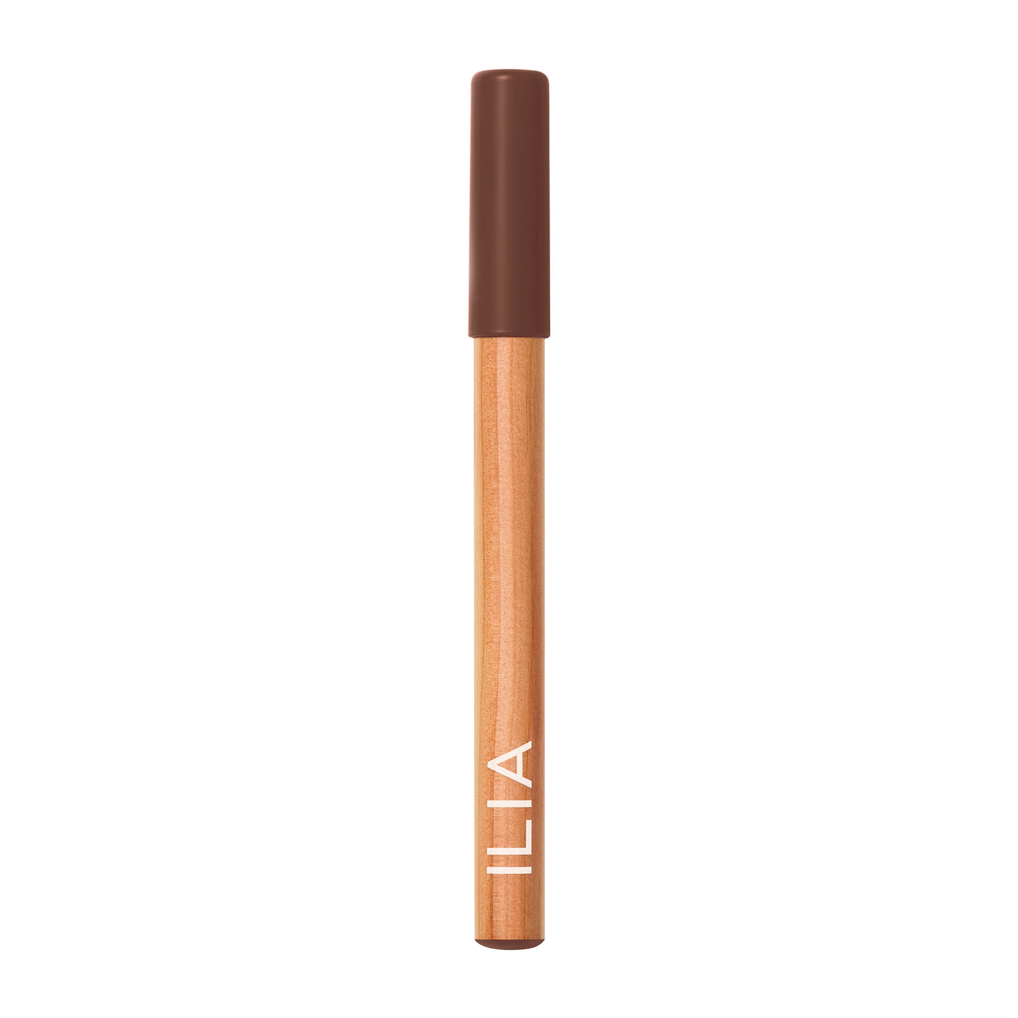 ILIA Lip Sketch Hydrating Crayon, brown tube with cap on white background, lip care