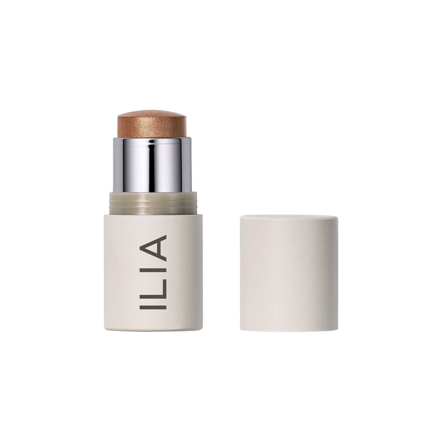 ILIA Multi-Stick in cremefarbener Tube mit silbernem Verschluss auf weißem Hintergrund, Make-up