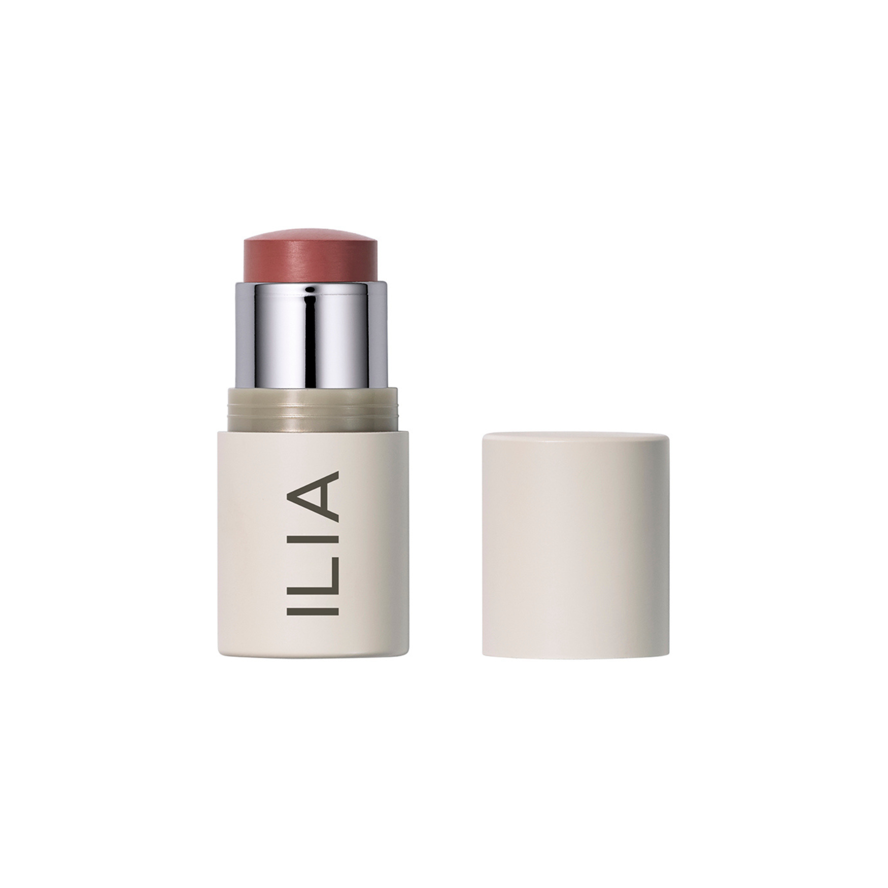 ILIA Multi-Stick in einer cremefarbenen Tube mit silbernem Rand auf weißem Hintergrund, Make-up