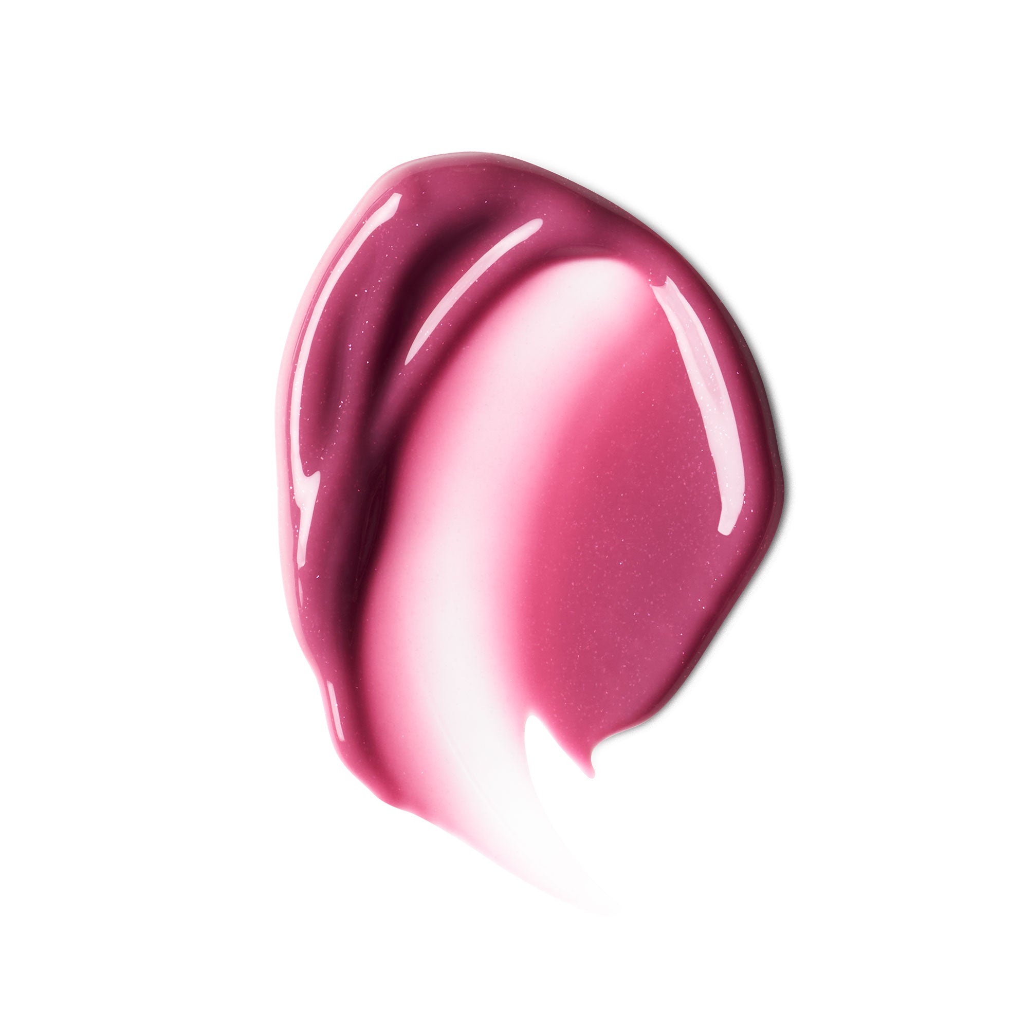 Overglaze Hydrating Lip Gloss Textur in Beere auf weißem Hintergrund, Lippenpflege