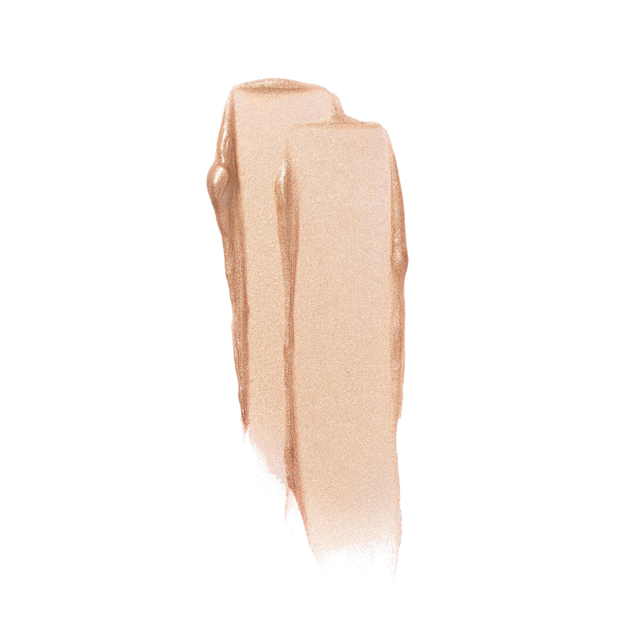 Ein goldener Farbaustrich des Liquid Light Serum Highlighters auf weißem Hintergrund für strahlende Hautpflege.