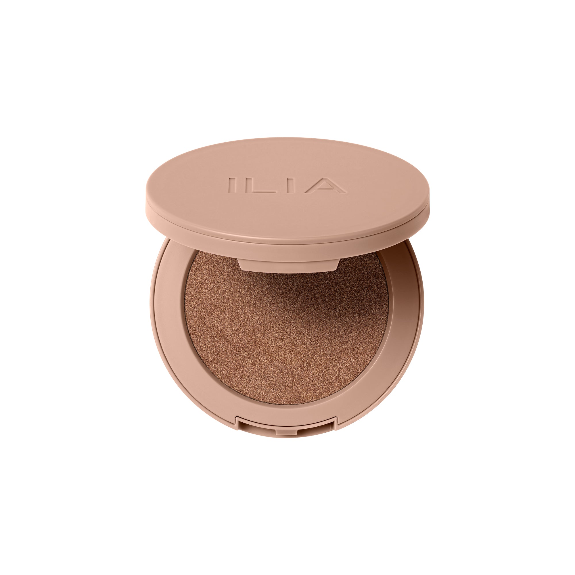 ILIA Sunshift Cream Bronzer in braunem Tiegel auf weißem Hintergrund, Make-up