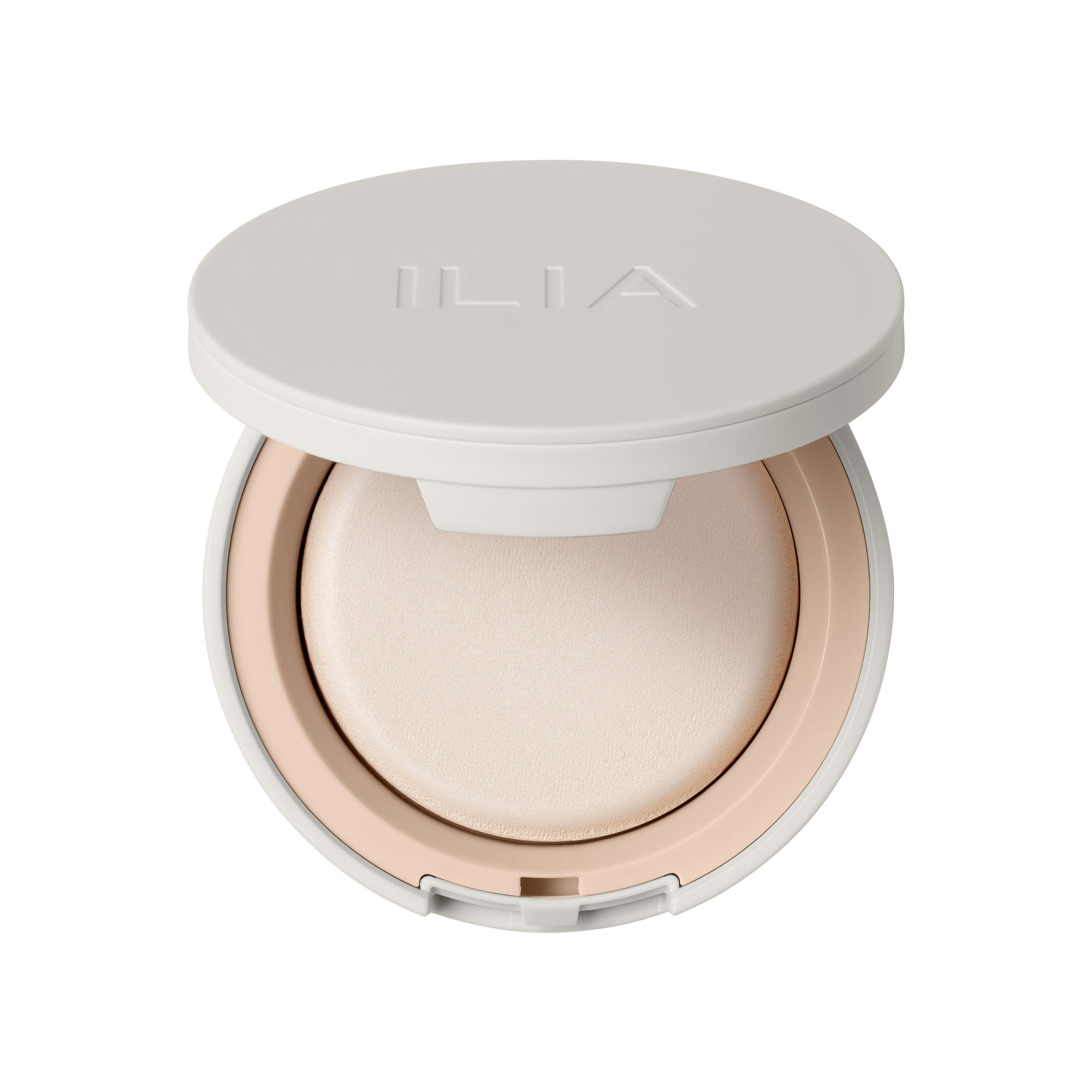 ILIA Soft Focus Finishing Powder in weißem Tiegel mit Deckel auf weißem Hintergrund, Make-up Puder