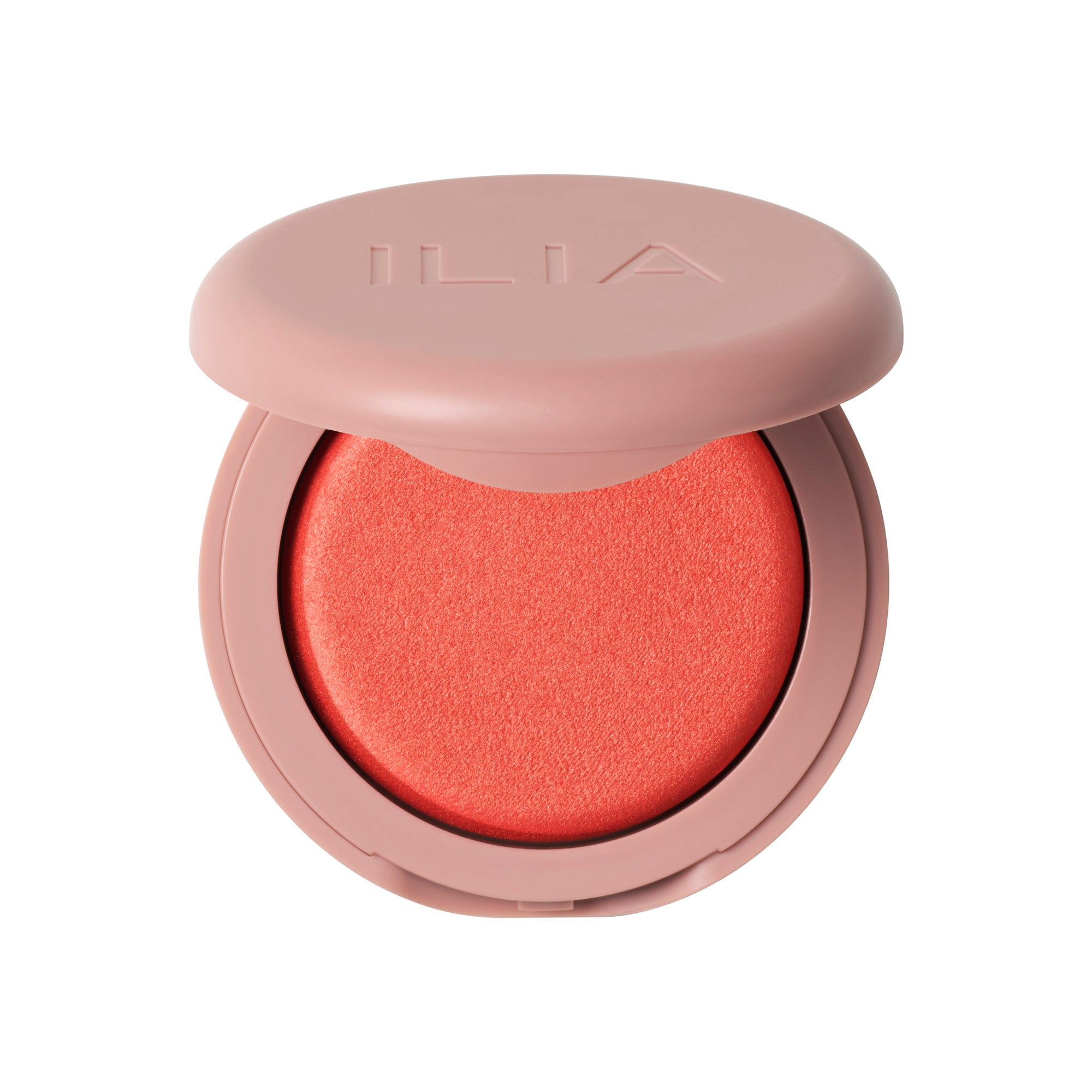 ILIA Soft Focus Blurring Blush in einem rosafarbenen Tiegel auf weißem Hintergrund, Make-up