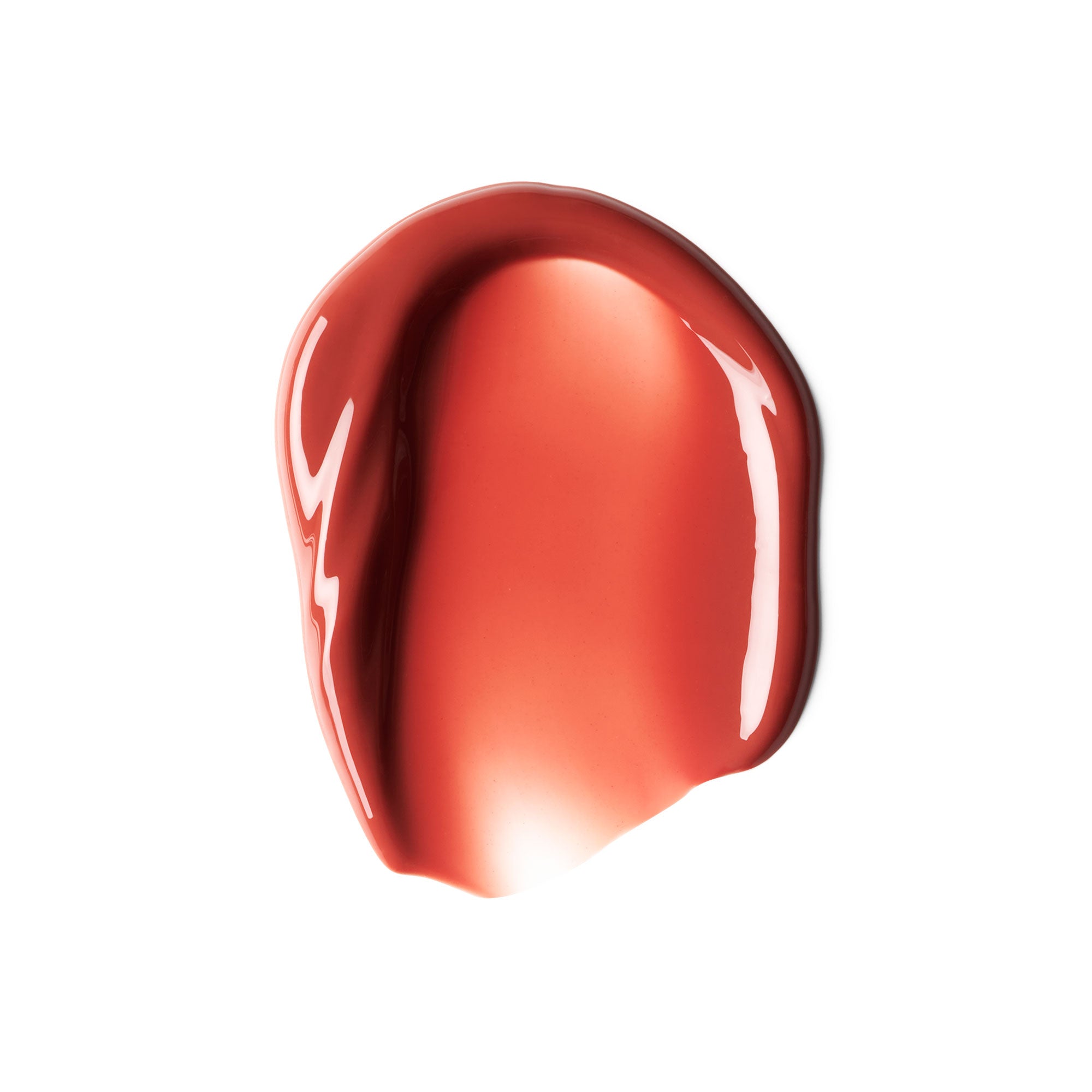 Klecks des Overglaze Hydrating Lip Gloss in Rot auf weißem Hintergrund, Lippenpflege.