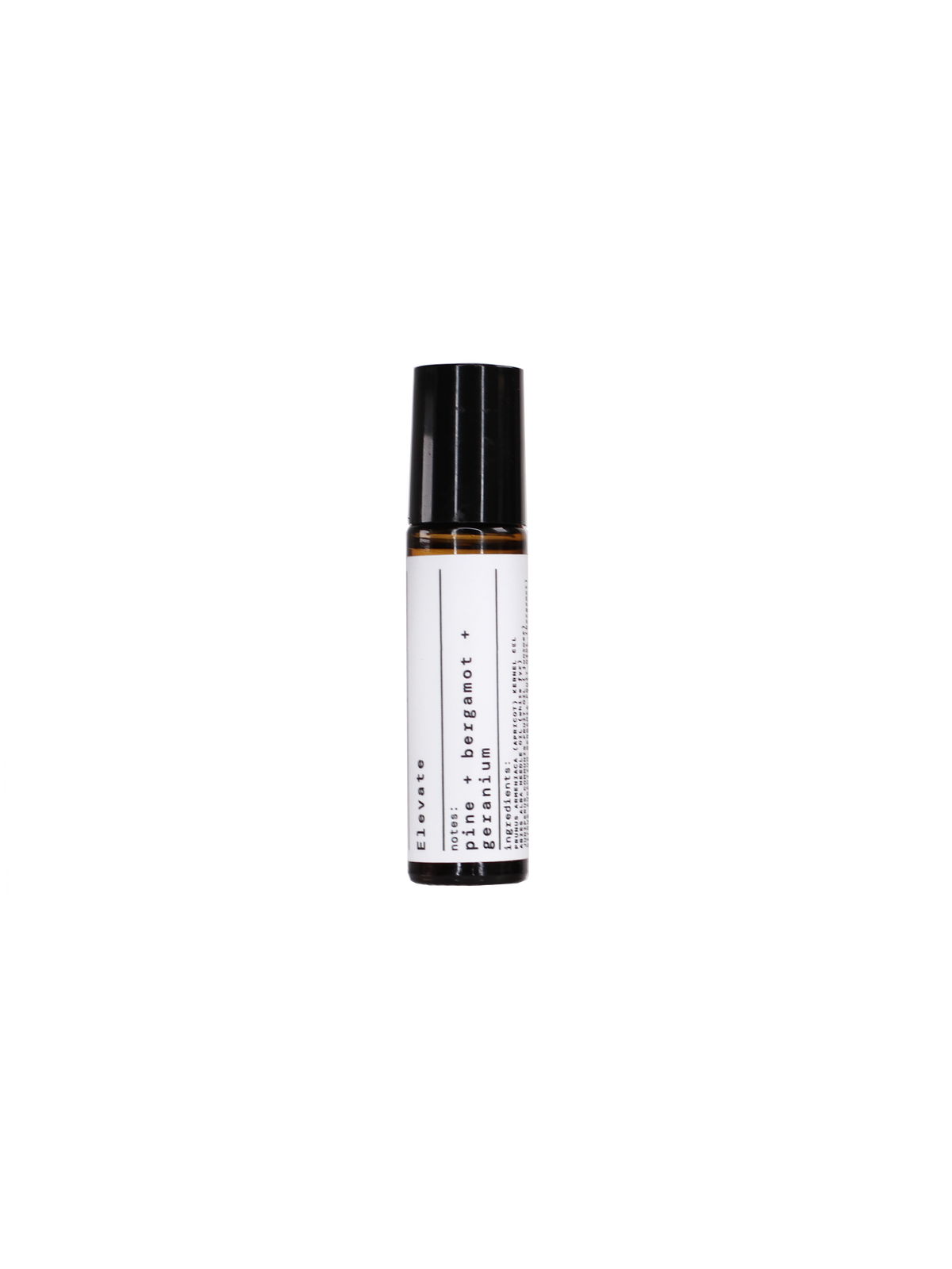 Elevate Aroma Roll-on in einer Flasche mit schwarzem Verschluss auf schwarzem Hintergrund, ätherisches Öl