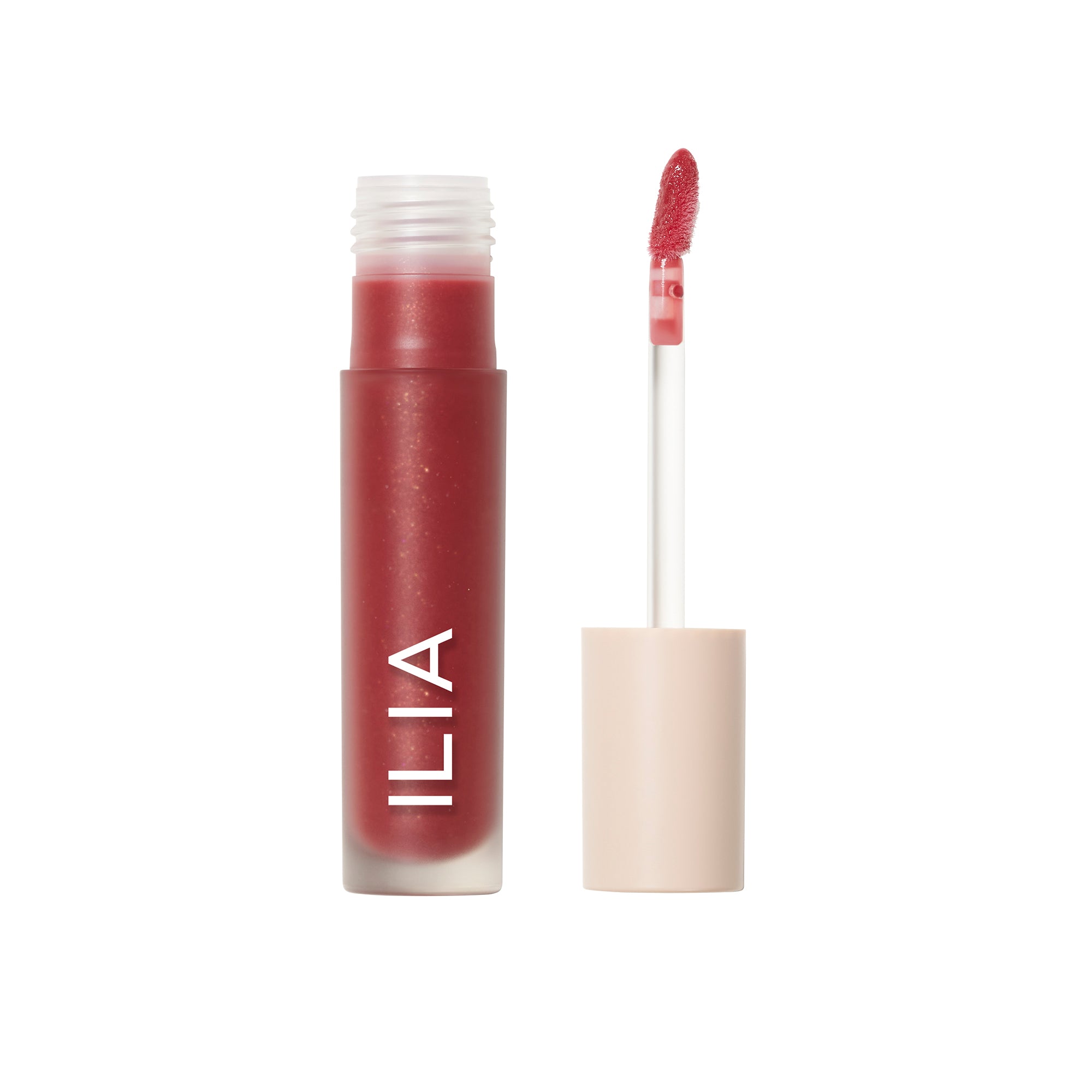 ILIA Overglaze Hydrating Lip Gloss mit hellem Verschluss auf weißem Hintergrund, Lippenpflege