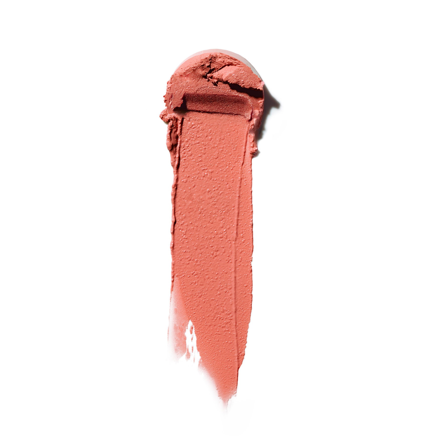 Rosafarbener Texturstreifen des Multi-Sticks auf weißem Hintergrund für ein natürliches Make-up.