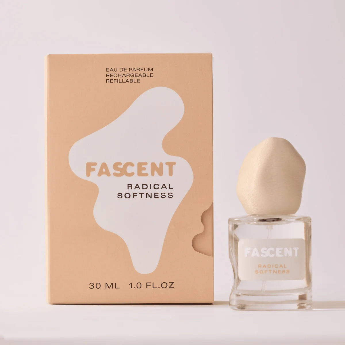 Fascent Radical Softness Eau de Parfum – 30ml Glasflakon mit cremefarbenem Steinverschluss, beige Verpackung – Parfüm