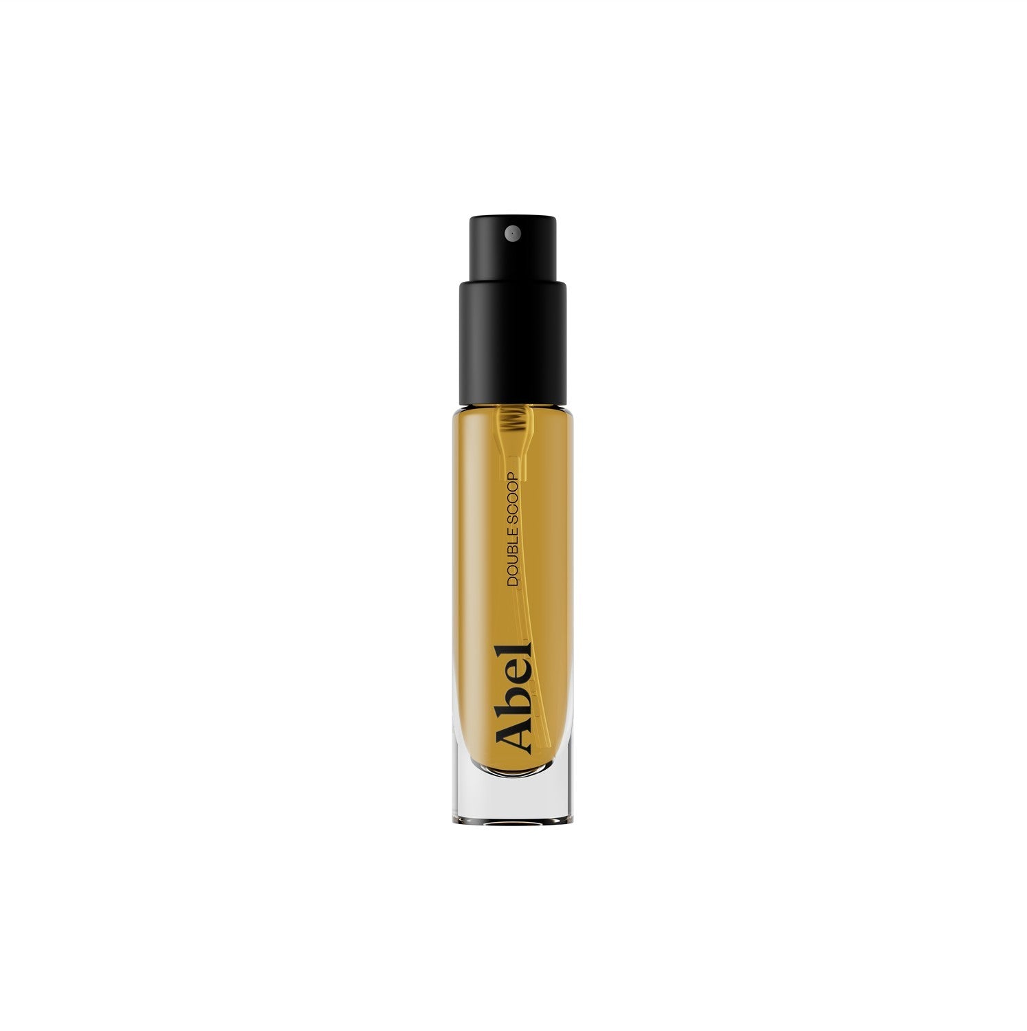 Abel Double Scoop Eau de Parfum – 6ml Glasflakon mit schwarzem Sprühkopf, weißer Hintergrund – Parfüm