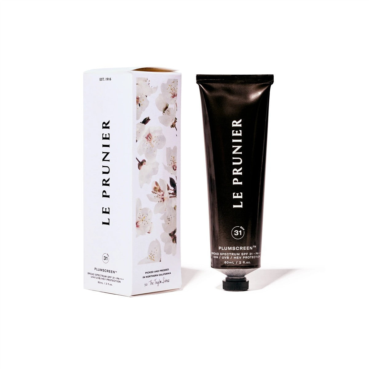 Le Prunier Plumscreen SPF 31 – schwarze Tube 60ml, schwarzer Verschluss, weißer Hintergrund – Sonnenschutz
