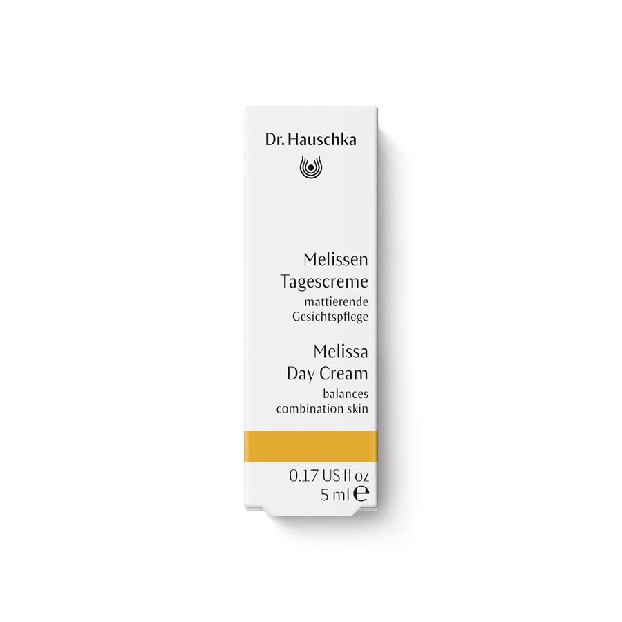 Dr. Hauschka Melissa Day Cream – 5 ml sample size, white box with gold stripe, white background – skin care