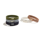 Plastic Free Flat Hair Ties Classics – flat hair ties in olive, grey, navy, white and brown on white background – hair care