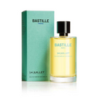 Bastille Paris 14 Juillet Eau de Parfum – gelbe Flasche mit schwarzem Deckel, mintgrüne Verpackung, weißer Hintergrund – Parfüm