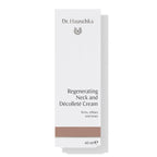 Dr. Hauschka Regenerating Neck and Décolleté Cream – white cardboard packaging 40ml, brown stripe, white background – skin care